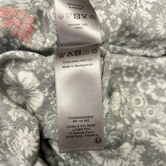 Zadig & Voltaire Tink Crepe Floral Black Top Blouse Long Sleeve Size XS NWT - Picture 9 of 10